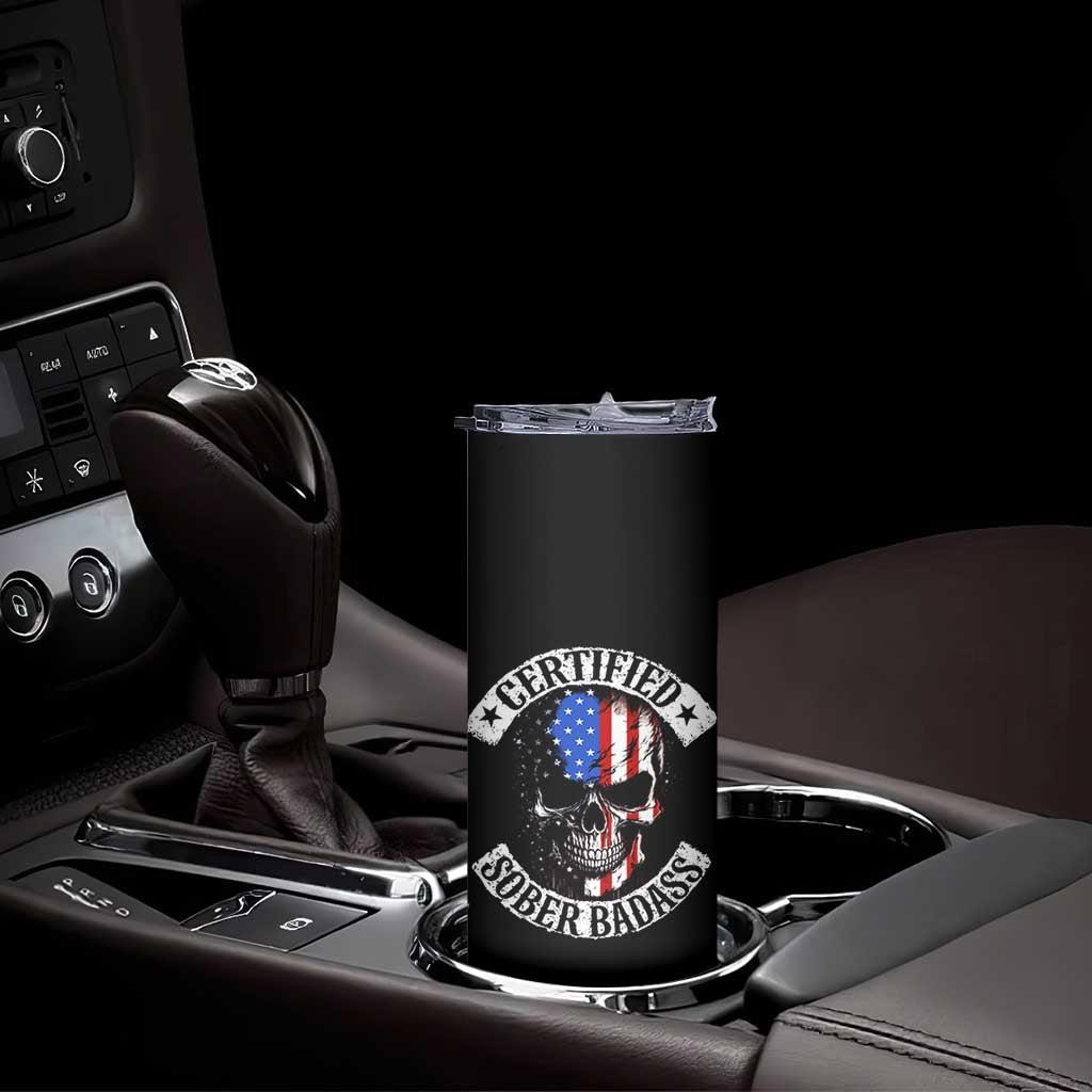 Certified Sober Badass Skinny Tumbler Sobriety Alcohol Fighters Vintage Skull