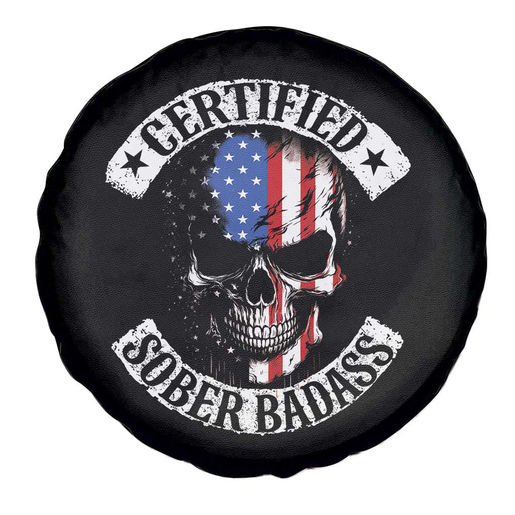 Certified Sober Badass Spare Tire Cover Sobriety Alcohol Fighters Vintage Skull