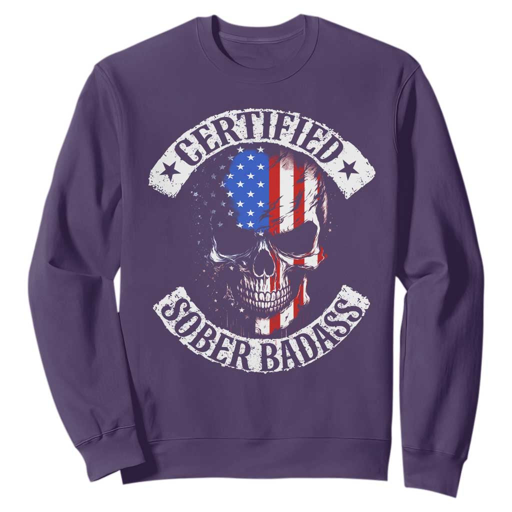 Certified Sober Badass Sweatshirt Sobriety Alcohol Fighters Vintage Skull