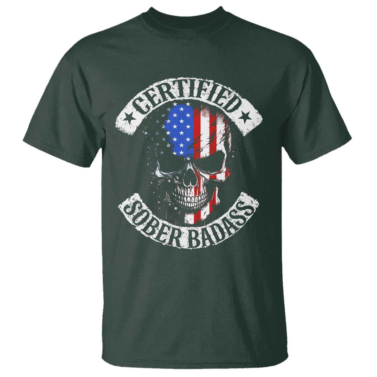 Certified Sober Badass T Shirt Sobriety Alcohol Fighters Vintage Skull