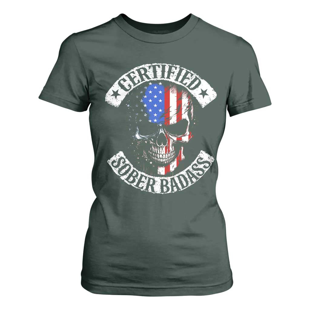 Certified Sober Badass T Shirt For Women Sobriety Alcohol Fighters Vintage Skull