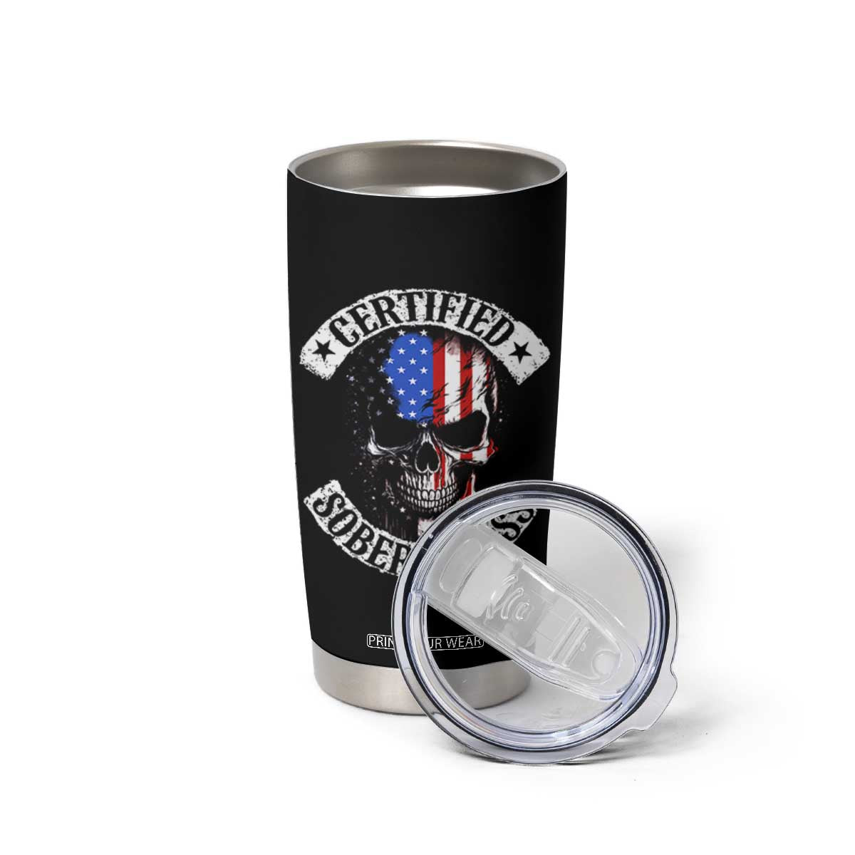Certified Sober Badass Tumbler Cup Sobriety Alcohol Fighters Vintage Skull