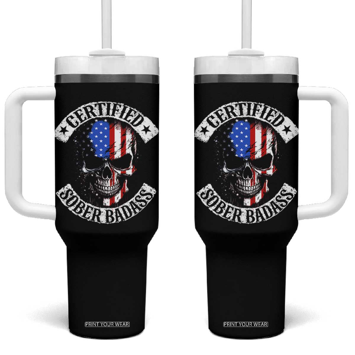 Certified Sober Badass Tumbler With Handle Sobriety Alcohol Fighters Vintage Skull