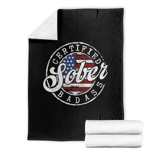 Certified Sober Badass Throw Blanket Sobriety Alcohol Recovery Vintage American Flag