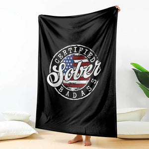 Certified Sober Badass Throw Blanket Sobriety Alcohol Recovery Vintage American Flag