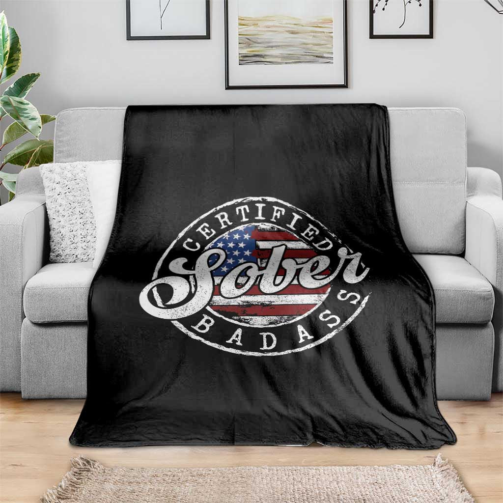 Certified Sober Badass Throw Blanket Sobriety Alcohol Recovery Vintage American Flag