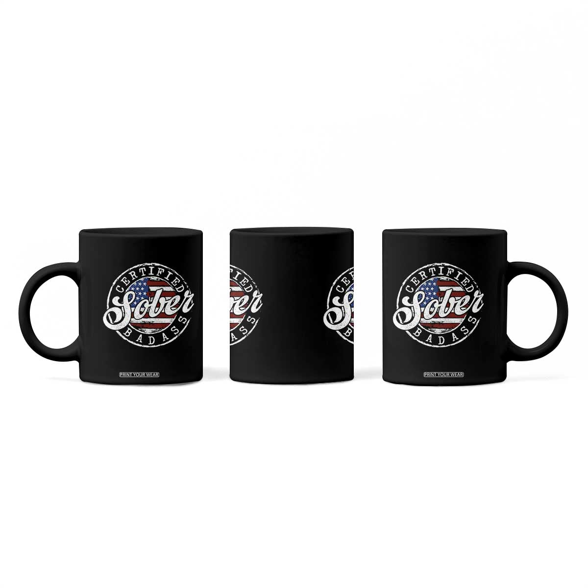 Certified Sober Badass Coffee Mug Sobriety Alcohol Recovery Vintage American Flag