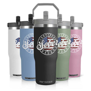 Certified Sober Badass Flip Straw Tumbler Sobriety Alcohol Recovery Vintage American Flag