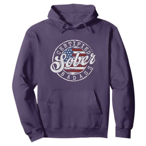Certified Sober Badass Hoodie Sobriety Alcohol Recovery Vintage American Flag