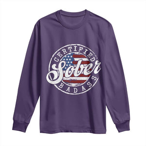 Certified Sober Badass Long Sleeve Shirt Sobriety Alcohol Recovery Vintage American Flag