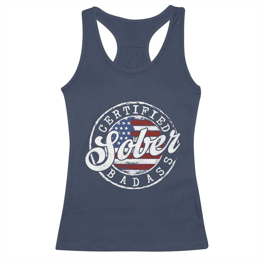 Certified Sober Badass Racerback Tank Top Sobriety Alcohol Recovery Vintage American Flag