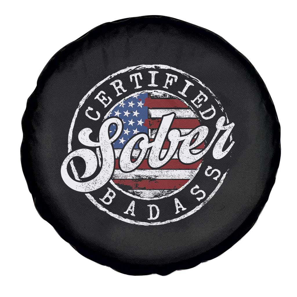Certified Sober Badass Spare Tire Cover Sobriety Alcohol Recovery Vintage American Flag