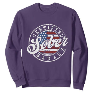 Certified Sober Badass Sweatshirt Sobriety Alcohol Recovery Vintage American Flag