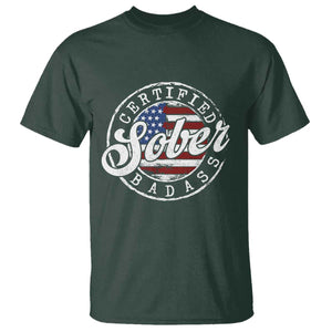Certified Sober Badass T Shirt Sobriety Alcohol Recovery Vintage American Flag