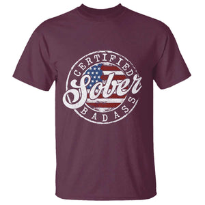Certified Sober Badass T Shirt Sobriety Alcohol Recovery Vintage American Flag