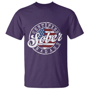 Certified Sober Badass T Shirt Sobriety Alcohol Recovery Vintage American Flag