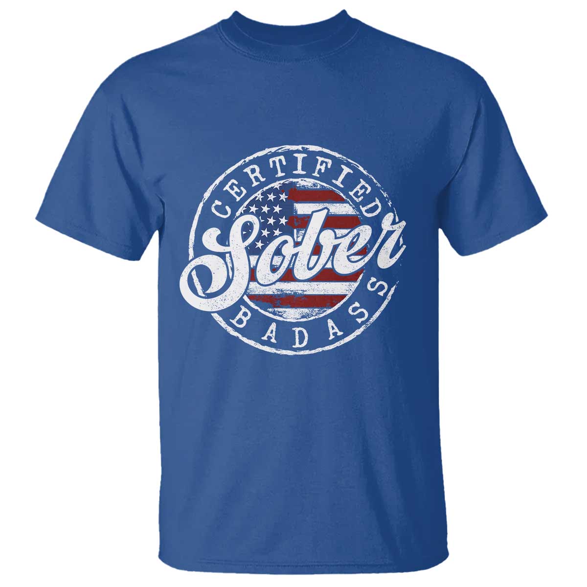 Certified Sober Badass T Shirt Sobriety Alcohol Recovery Vintage American Flag