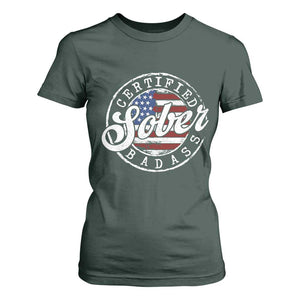 Certified Sober Badass T Shirt For Women Sobriety Alcohol Recovery Vintage American Flag