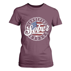 Certified Sober Badass T Shirt For Women Sobriety Alcohol Recovery Vintage American Flag