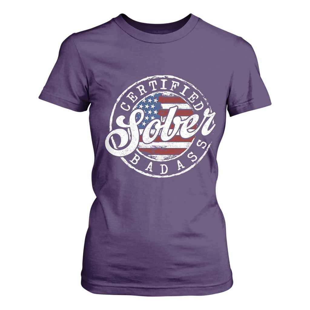 Certified Sober Badass T Shirt For Women Sobriety Alcohol Recovery Vintage American Flag
