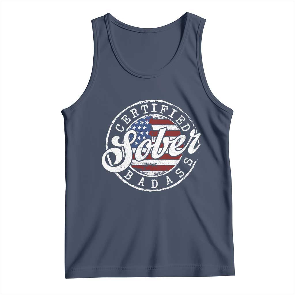 Certified Sober Badass Tank Top Sobriety Alcohol Recovery Vintage American Flag