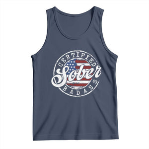 Certified Sober Badass Tank Top Sobriety Alcohol Recovery Vintage American Flag
