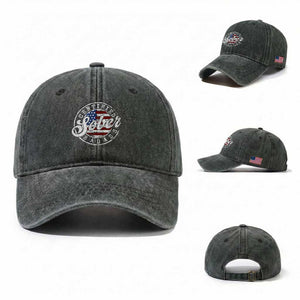 Certified Sober Badass Washed Cotton Baseball Cap Sobriety Alcohol Recovery Vintage American Flag