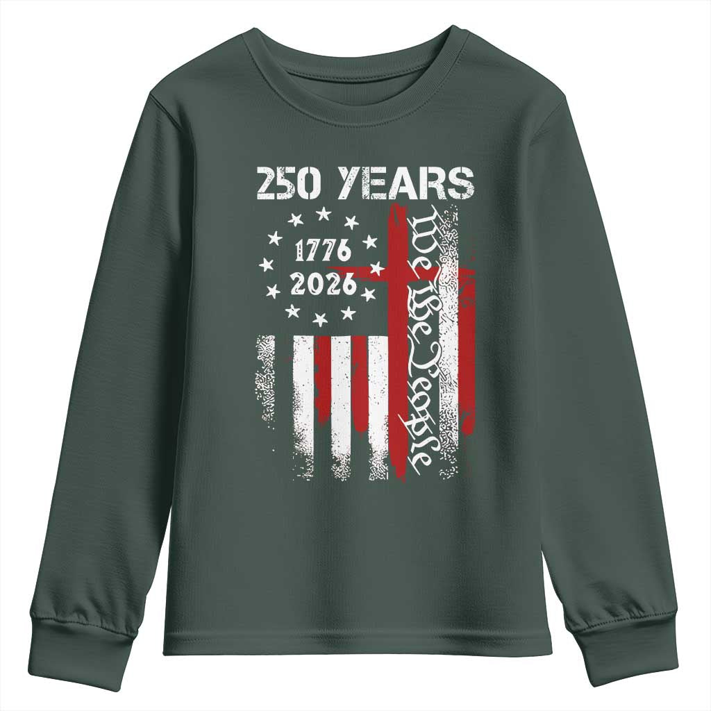 250 Years America Anniversary Christian USA Flag Youth Sweatshirt TS11 Dark Forest Green Print Your Wear