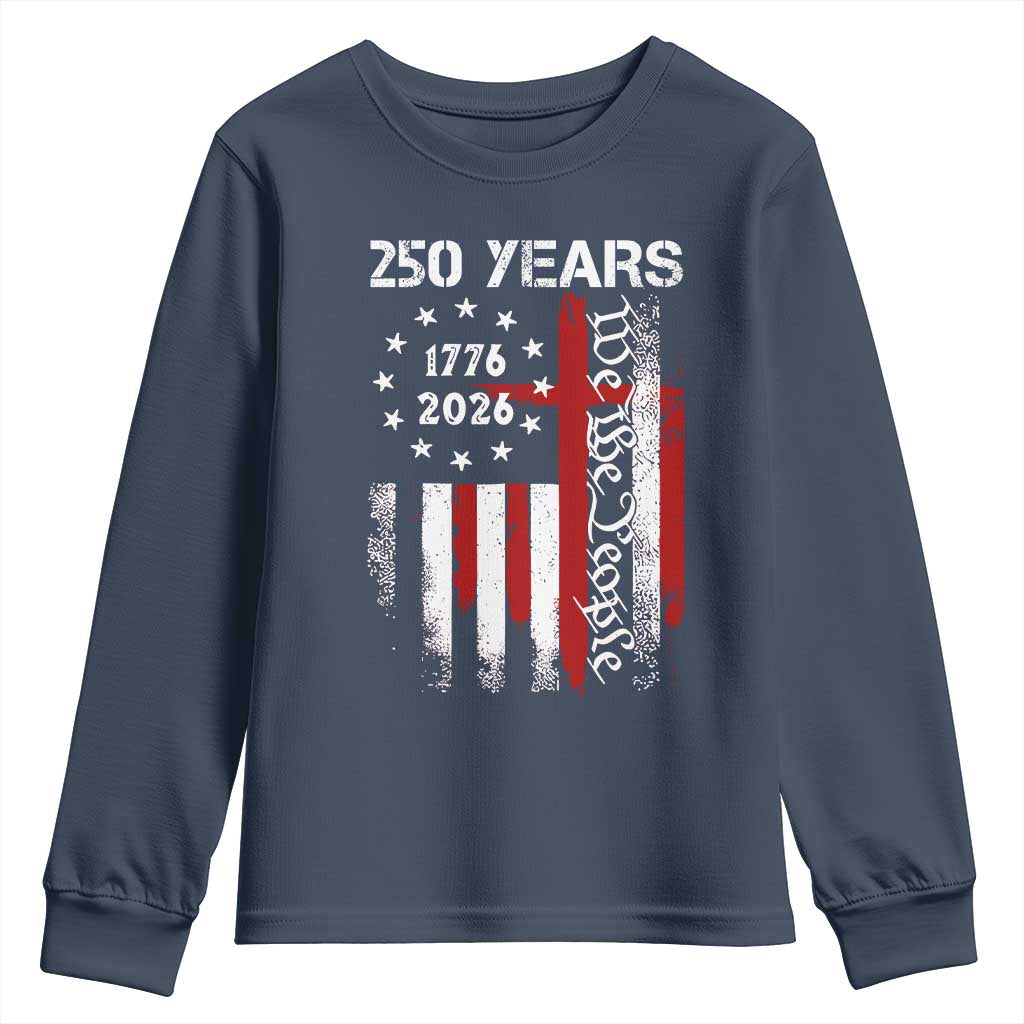 250 Years America Anniversary Christian USA Flag Youth Sweatshirt TS11 Navy Print Your Wear