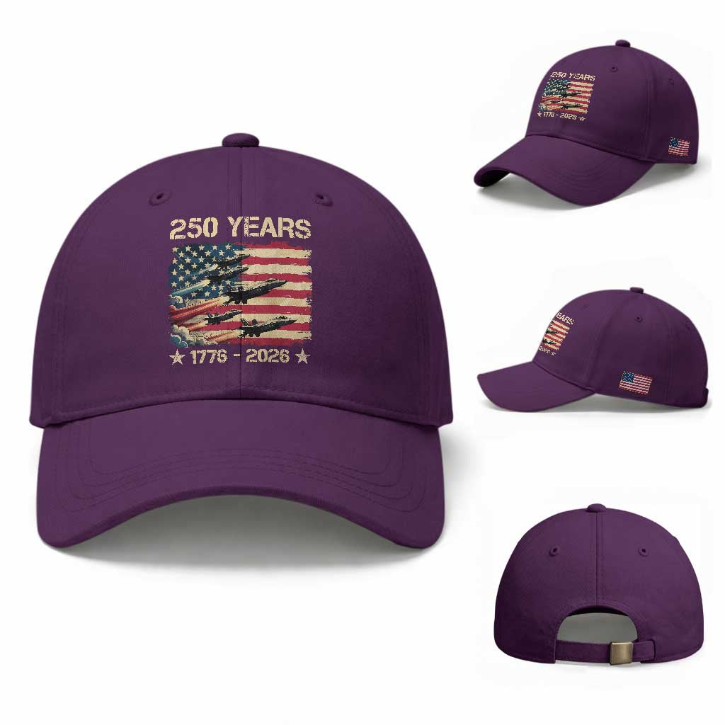 USA 250 Years 1776 2026 Patriotic Jets Trail American Flag Baseball Cap TS11 Baseball Cap Universal Fit Purple Print Your Wear