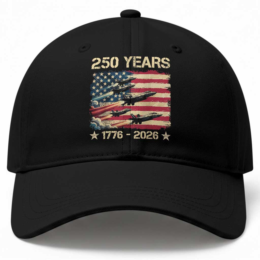 USA 250 Years 1776 2026 Patriotic Jets Trail American Flag Baseball Cap TS11 Print Your Wear