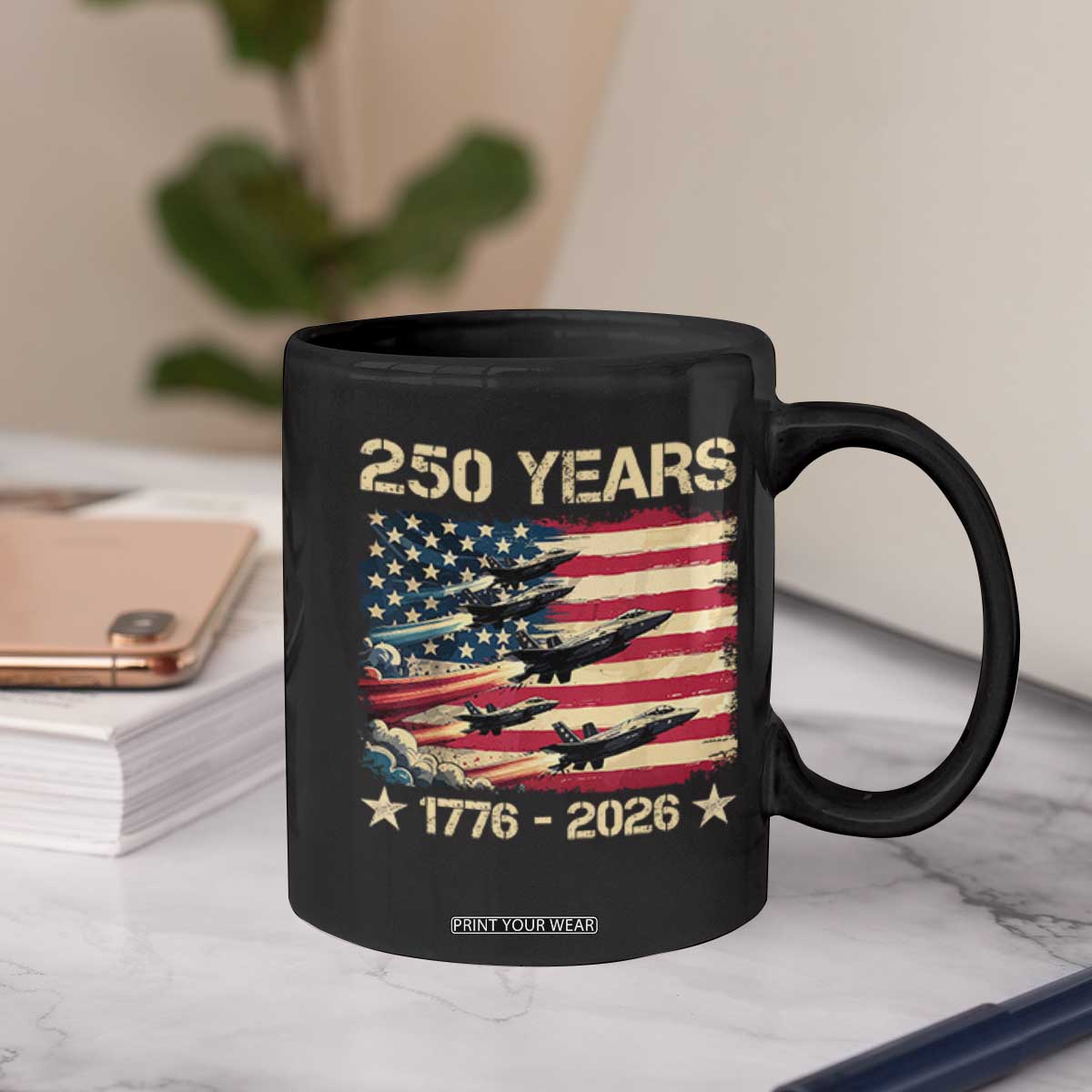 USA 250 Years 1776 2026 Patriotic Jets Trail American Flag Coffee Mug TS11 Print Your Wear