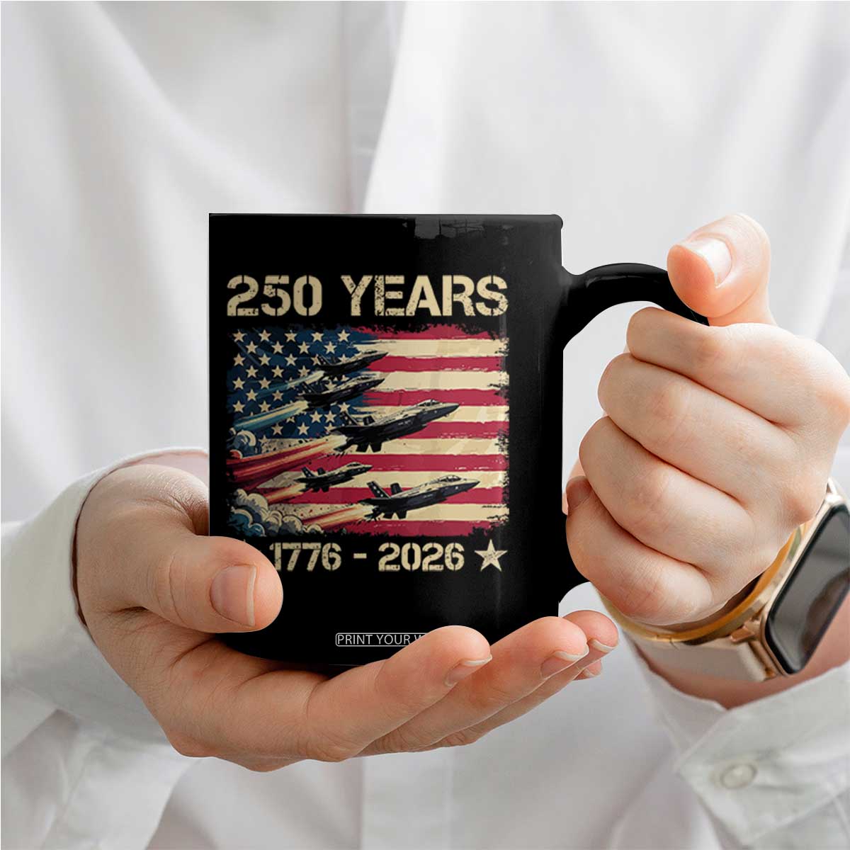 USA 250 Years 1776 2026 Patriotic Jets Trail American Flag Coffee Mug TS11 Print Your Wear