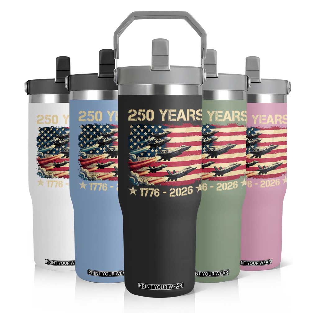 USA 250 Years 1776 2026 Patriotic Jets Trail American Flag Flip Straw Tumbler TS11 Print Your Wear