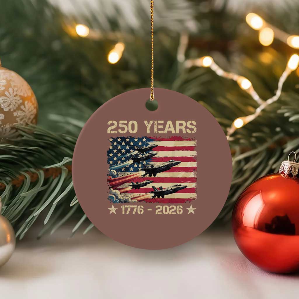 USA 250 Years 1776 2026 Patriotic Jets Trail American Flag Ceramic Ornament TS11 1pc Mocha Print Your Wear