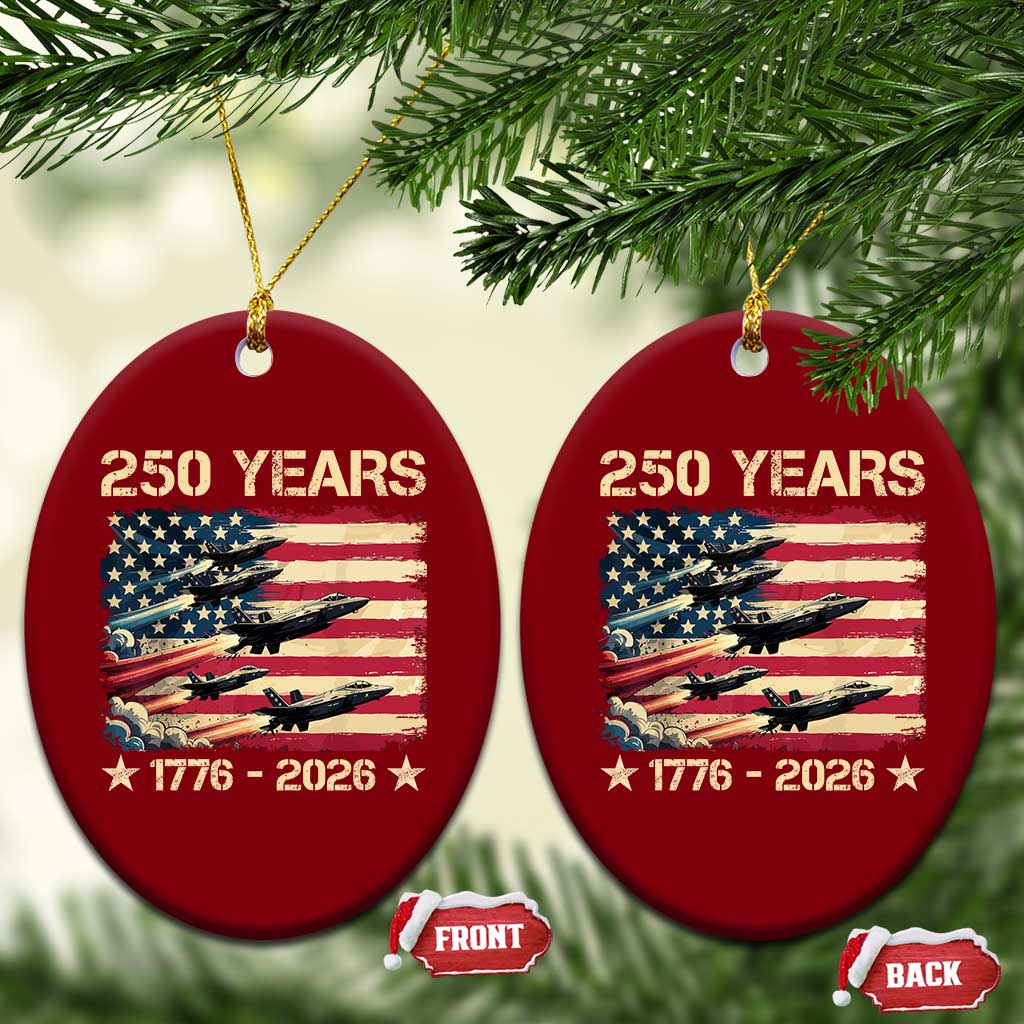 USA 250 Years 1776 2026 Patriotic Jets Trail American Flag Ceramic Ornament TS11 Print Your Wear