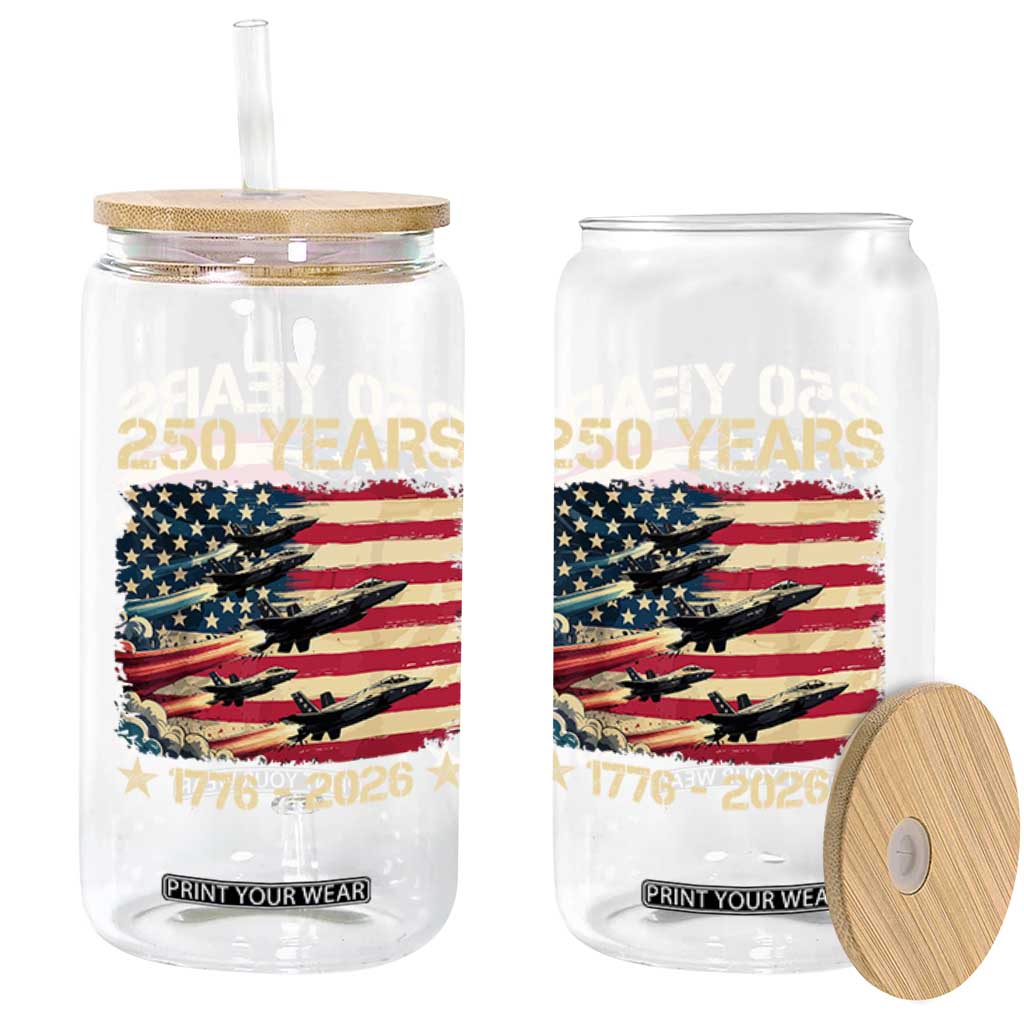 USA 250 Years 1776 2026 Patriotic Jets Trail American Flag Glass Can TS11 Print Your Wear