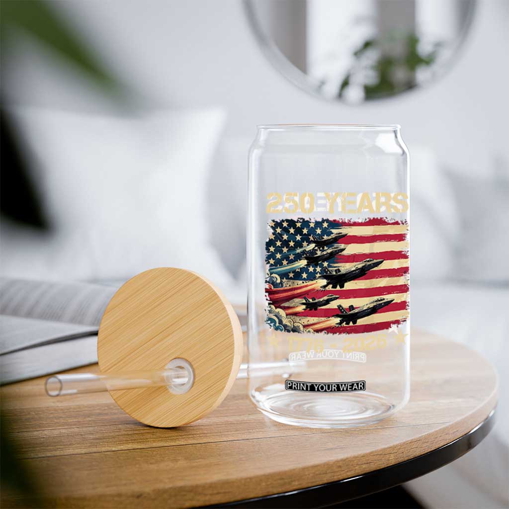 USA 250 Years 1776 2026 Patriotic Jets Trail American Flag Glass Can TS11 Print Your Wear