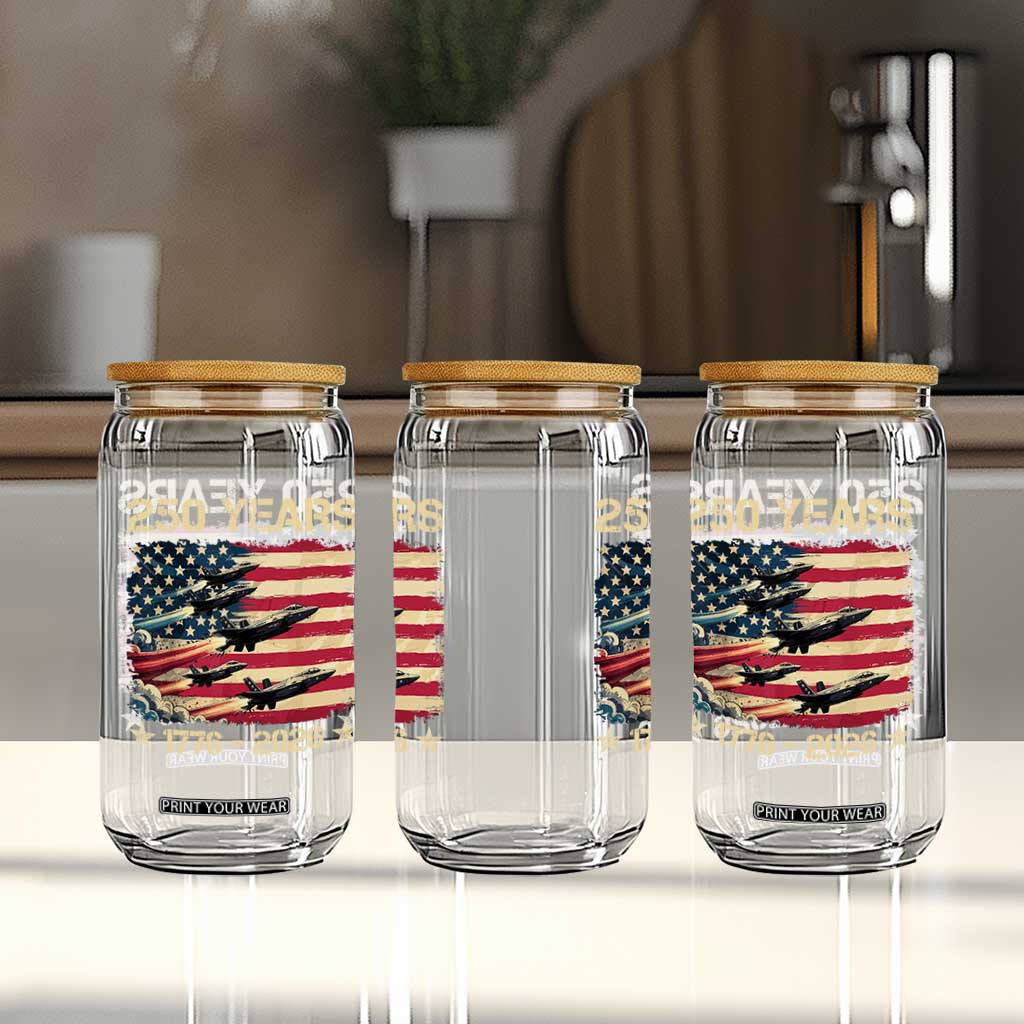 USA 250 Years 1776 2026 Patriotic Jets Trail American Flag Glass Can TS11 Print Your Wear