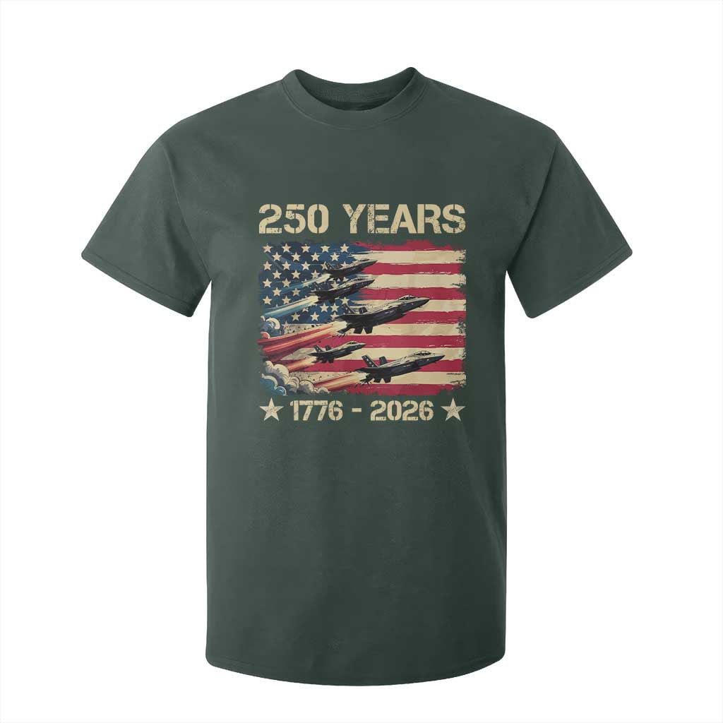 USA 250 Years 1776 2026 Patriotic Jets Trail American Flag T Shirt For Kid TS11 Dark Forest Green Print Your Wear