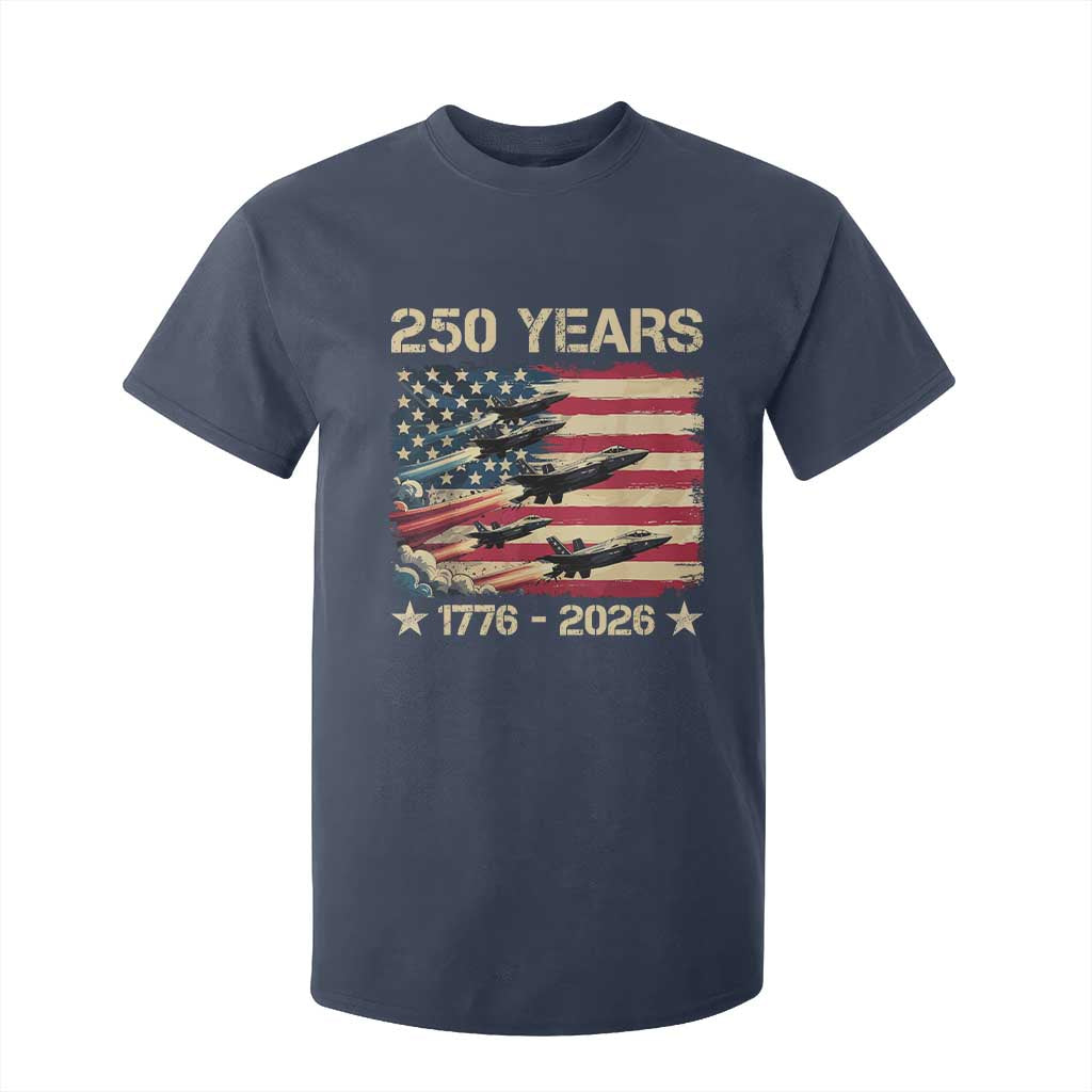 USA 250 Years 1776 2026 Patriotic Jets Trail American Flag T Shirt For Kid TS11 Navy Print Your Wear