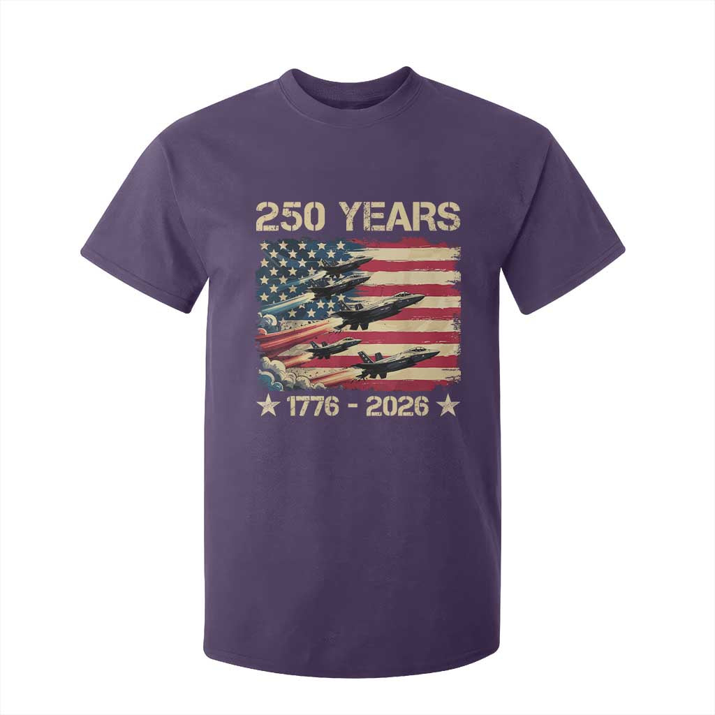 USA 250 Years 1776 2026 Patriotic Jets Trail American Flag T Shirt For Kid TS11 Purple Print Your Wear