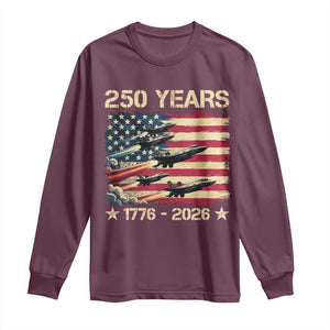 USA 250 Years 1776 2026 Patriotic Jets Trail American Flag Long Sleeve Shirt TS11 Maroon Print Your Wear
