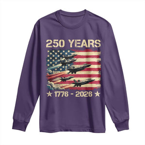 USA 250 Years 1776 2026 Patriotic Jets Trail American Flag Long Sleeve Shirt TS11 Purple Print Your Wear