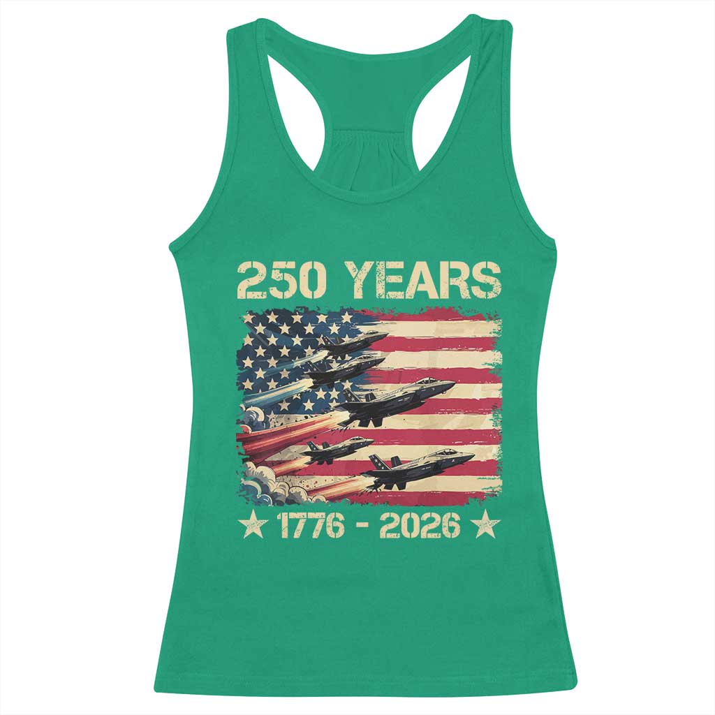 USA 250 Years 1776 2026 Patriotic Jets Trail American Flag Racerback Tank Top TS11 Irish Green Print Your Wear