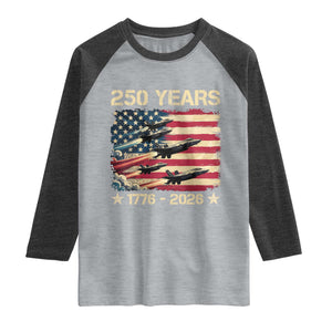 USA 250 Years 1776 2026 Patriotic Jets Trail American Flag Raglan Shirt TS11 Heather Gray Heather Charcoal Print Your Wear