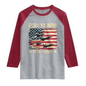 USA 250 Years 1776 2026 Patriotic Jets Trail American Flag Raglan Shirt TS11 Heather Gray Heather Red Print Your Wear