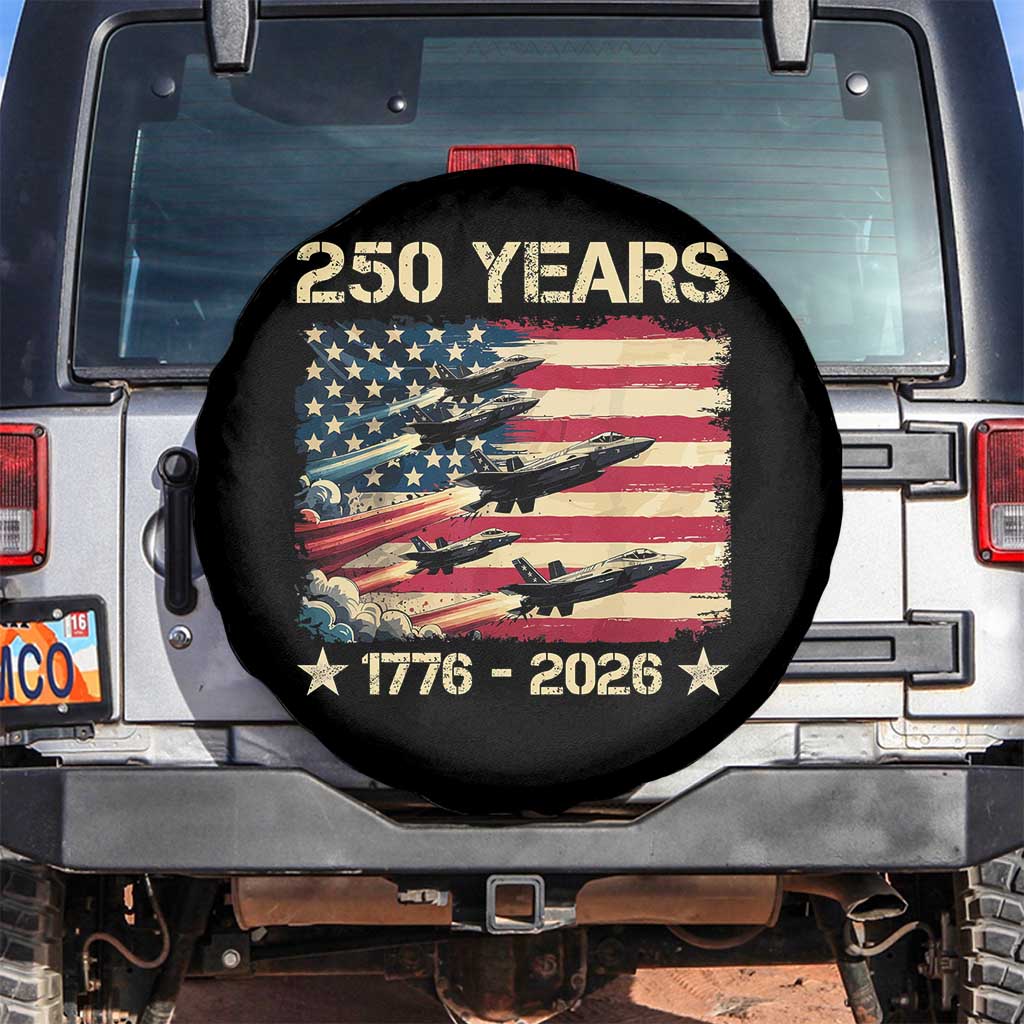 USA 250 Years 1776 2026 Patriotic Jets Trail American Flag Spare Tire Cover TS11 No hole Black Print Your Wear