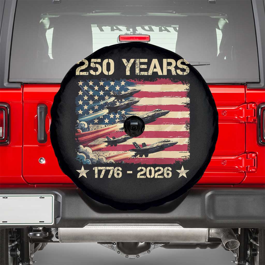 USA 250 Years 1776 2026 Patriotic Jets Trail American Flag Spare Tire Cover TS11 Black Print Your Wear