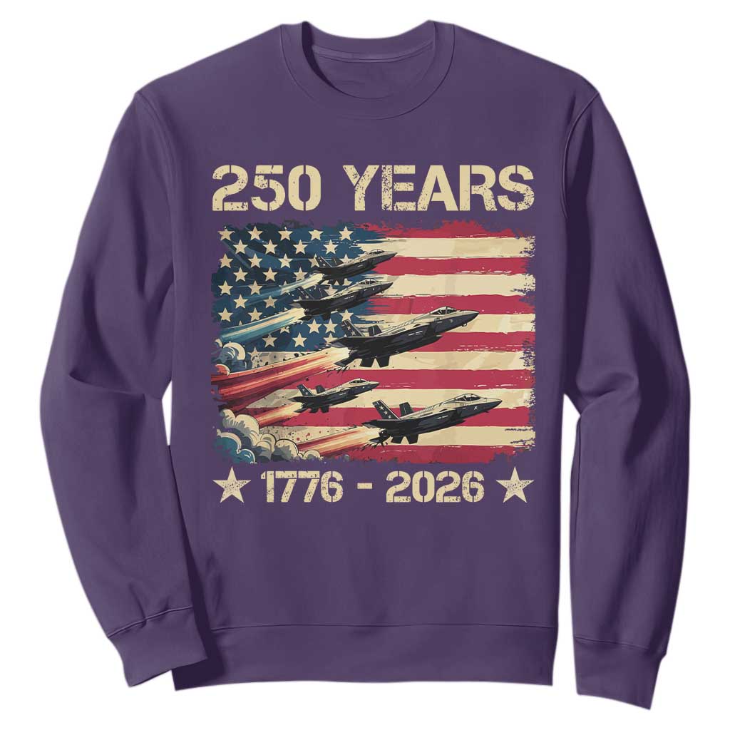 USA 250 Years 1776 2026 Patriotic Jets Trail American Flag Sweatshirt TS11 Purple Print Your Wear